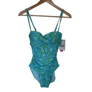 Stella‎ Parker Collection Teal Paisley Twist Front One Piece Swimsuit Size S
